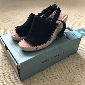TOMS black suede Monica Wedges